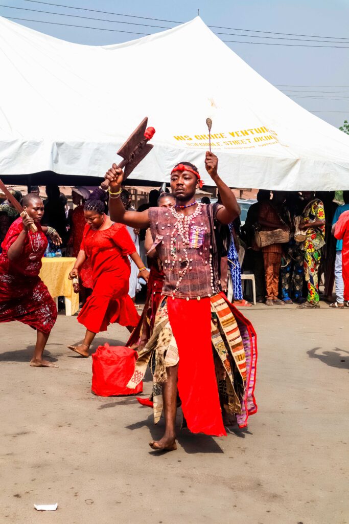 picture of sango swallowing fire performance live african tradition